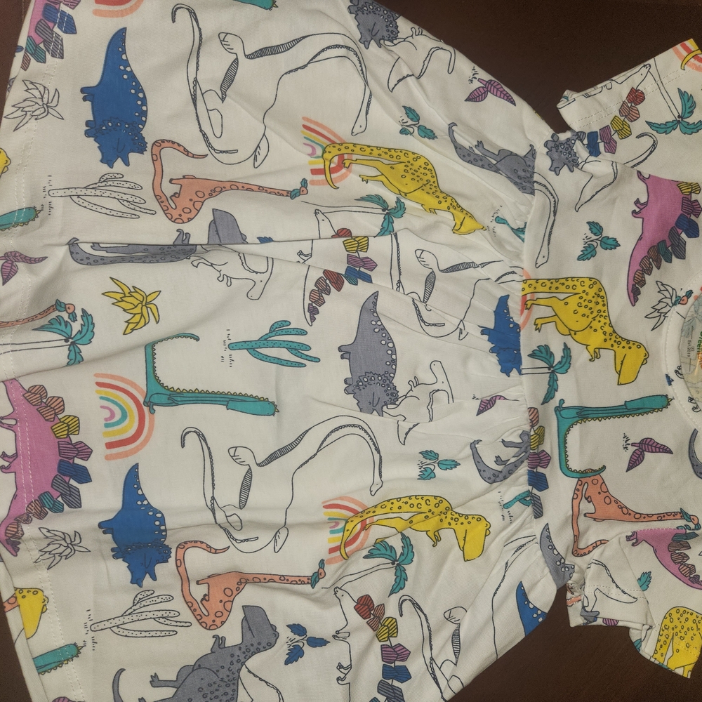 Kids' White Dino Print Casual Dress - Multicolor